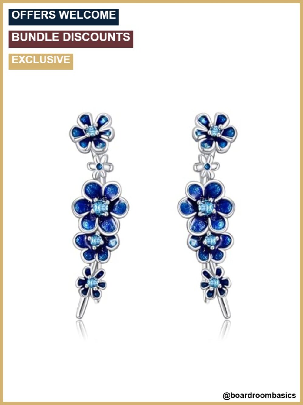 Blue Flower Dog Paw Print Ear Crawler 925 Sterling Silver Ear Climber Cuffs